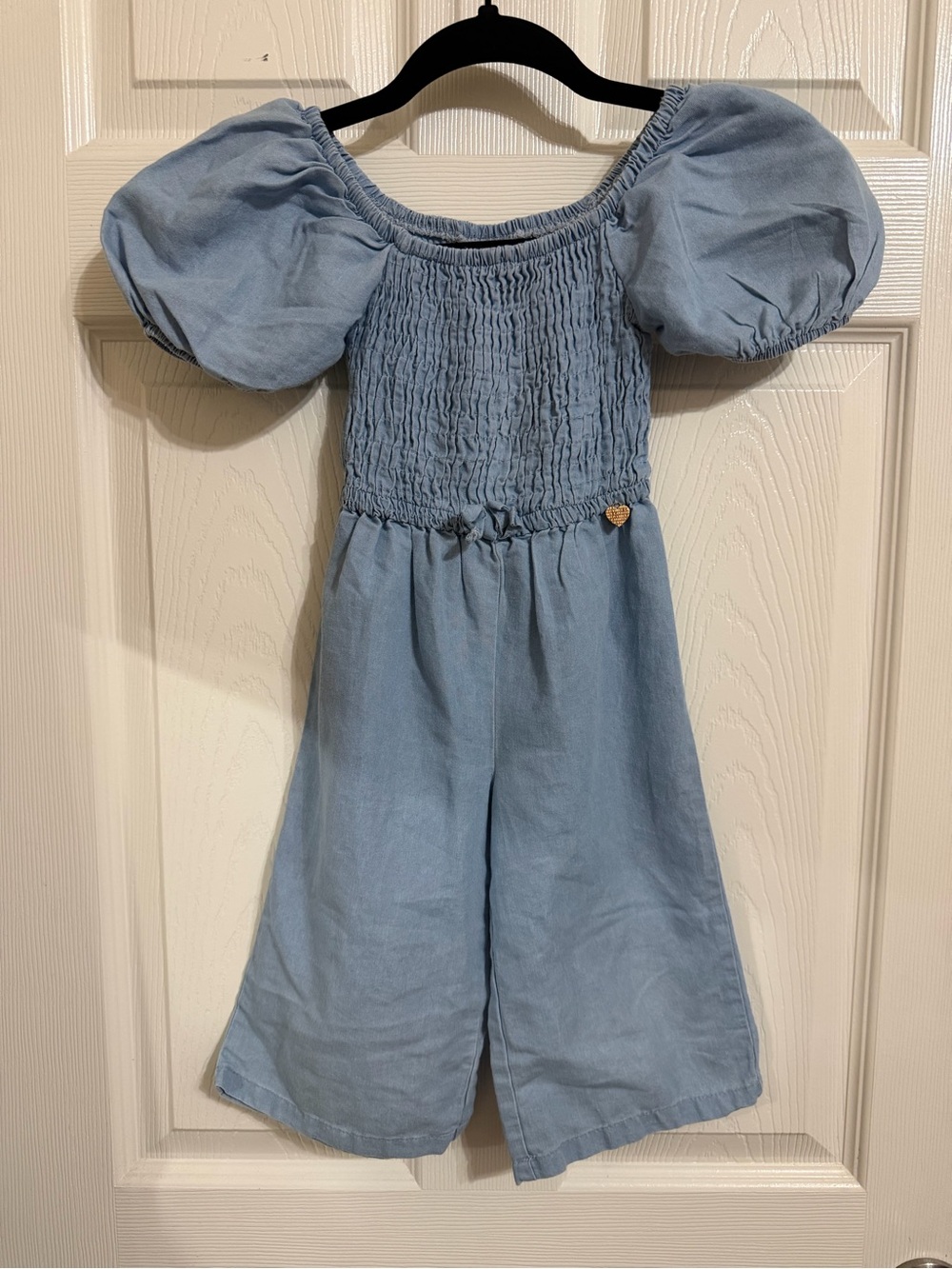 Vince Camuto Denim Light Blue Puff-Sleeve Smocked Jumpsuit Sz 3T